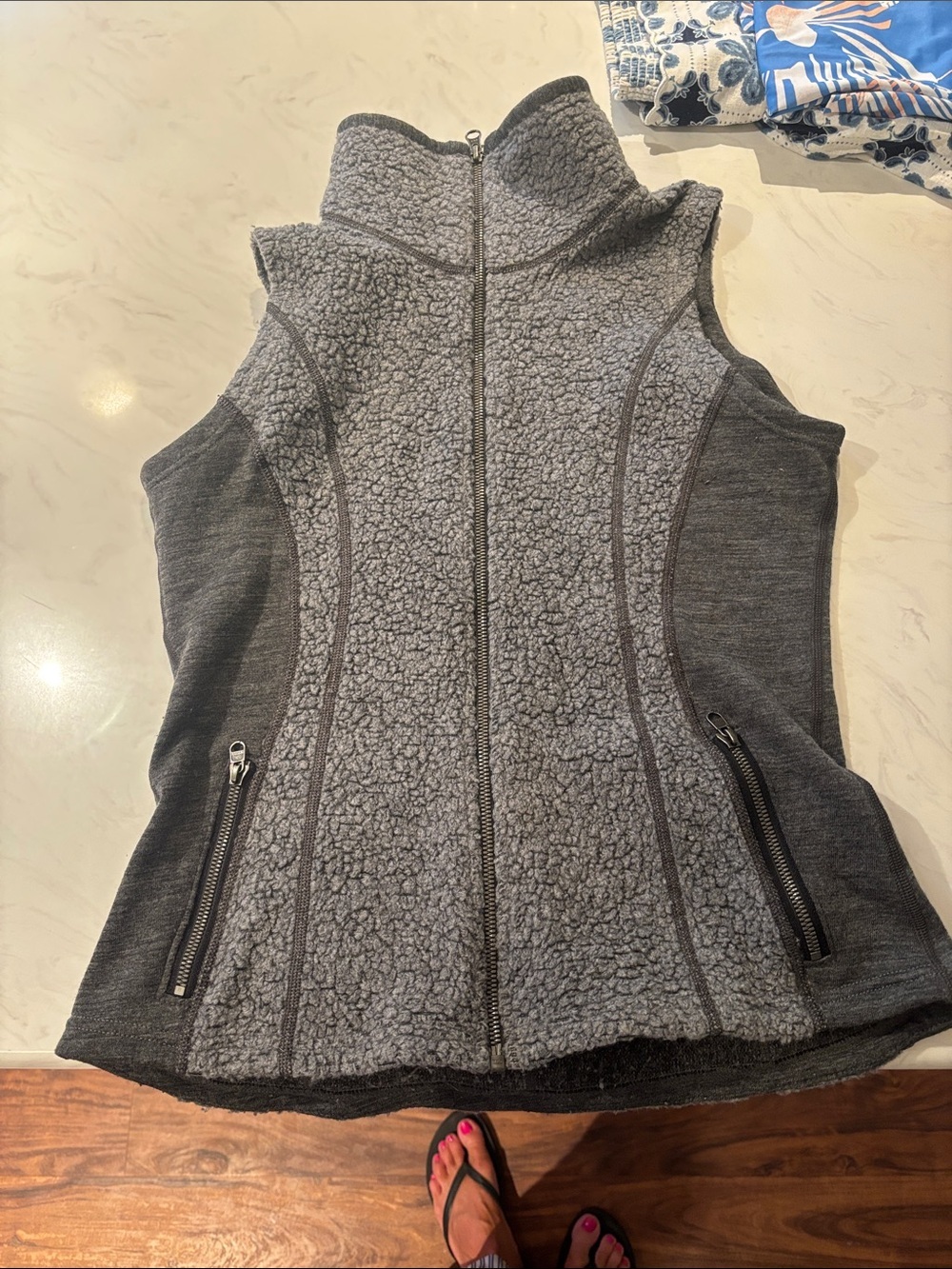Grey Sherpa Zip-Up Vest